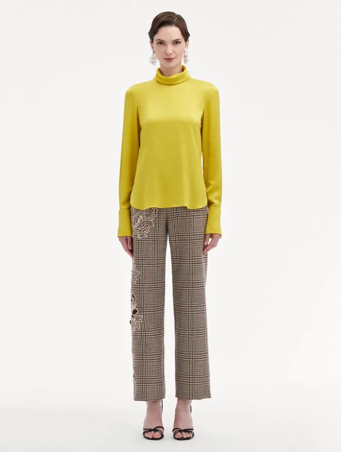 Women Blouses and Knits Oscar De La Renta Mock Neck Satin Blouse Ginger
