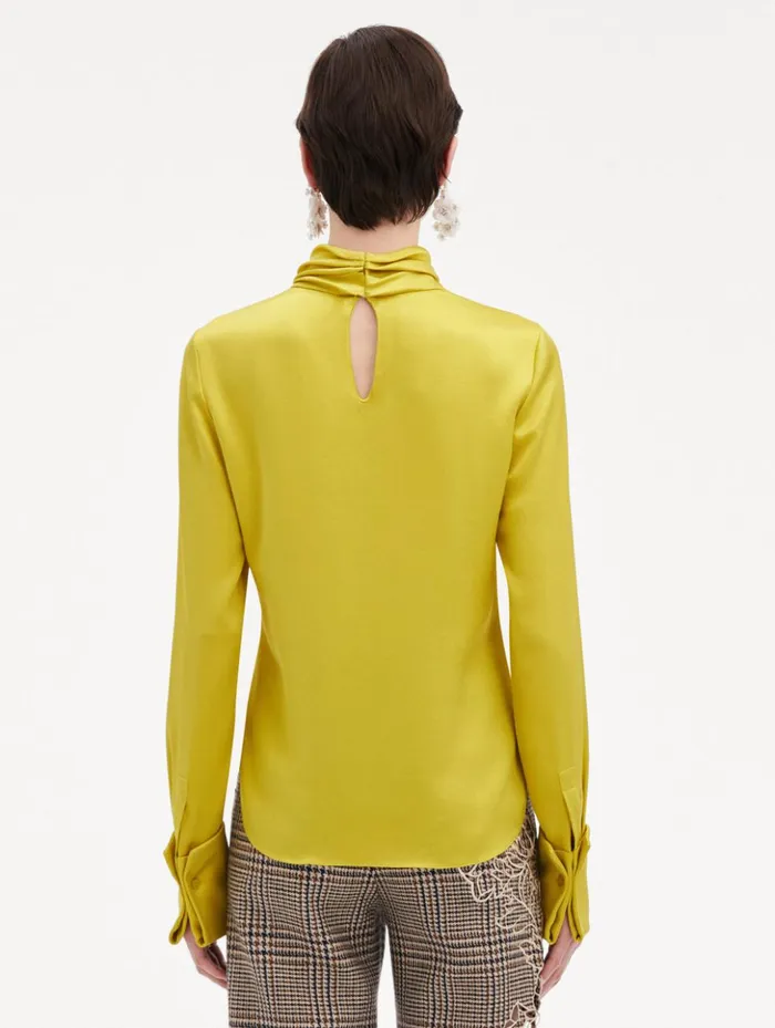Women Blouses and Knits Oscar De La Renta Mock Neck Satin Blouse Ginger
