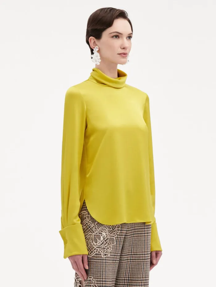 Women Blouses and Knits Oscar De La Renta Mock Neck Satin Blouse Ginger