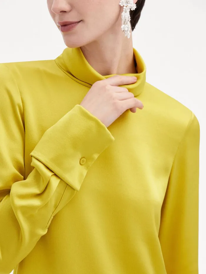 Women Blouses and Knits Oscar De La Renta Mock Neck Satin Blouse Ginger