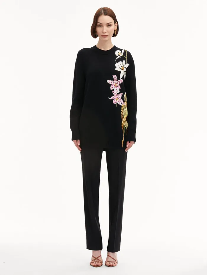 Women Blouses and Knits Oscar De La Renta Orchid Crochet Pullover Black Multi Women Blouses and Knits Oscar De La Renta Orchid Crochet Pullover Black Multi