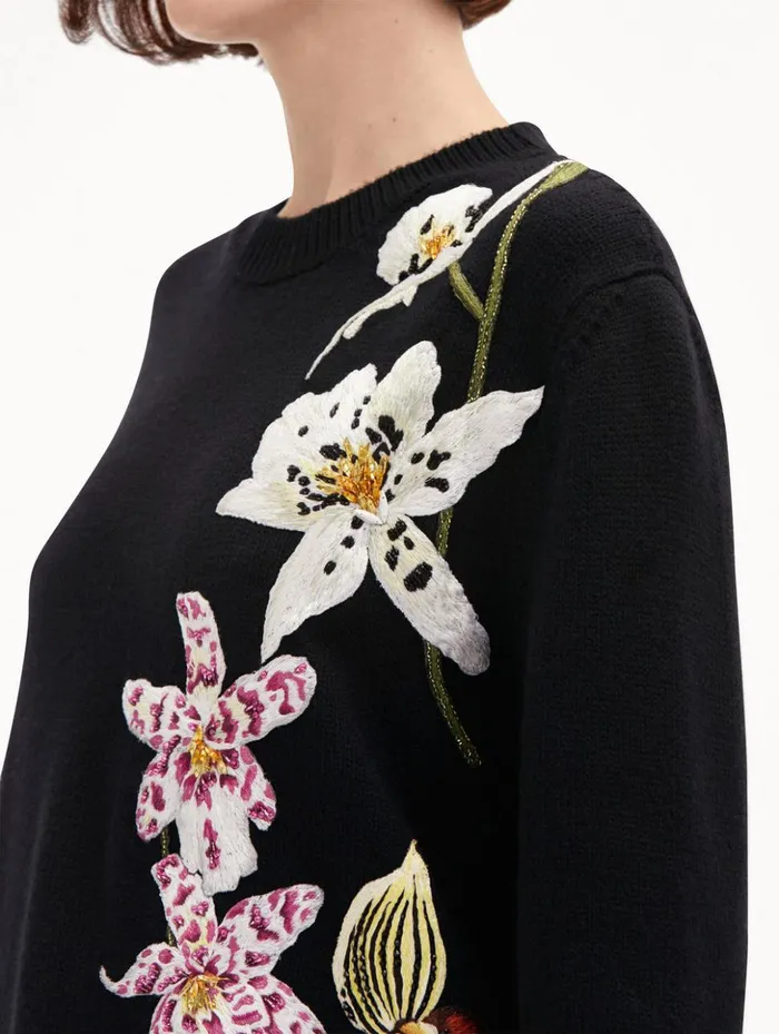 Women Blouses and Knits Oscar De La Renta Orchid Crochet Pullover Black Multi Women Blouses and Knits Oscar De La Renta Orchid Crochet Pullover Black Multi