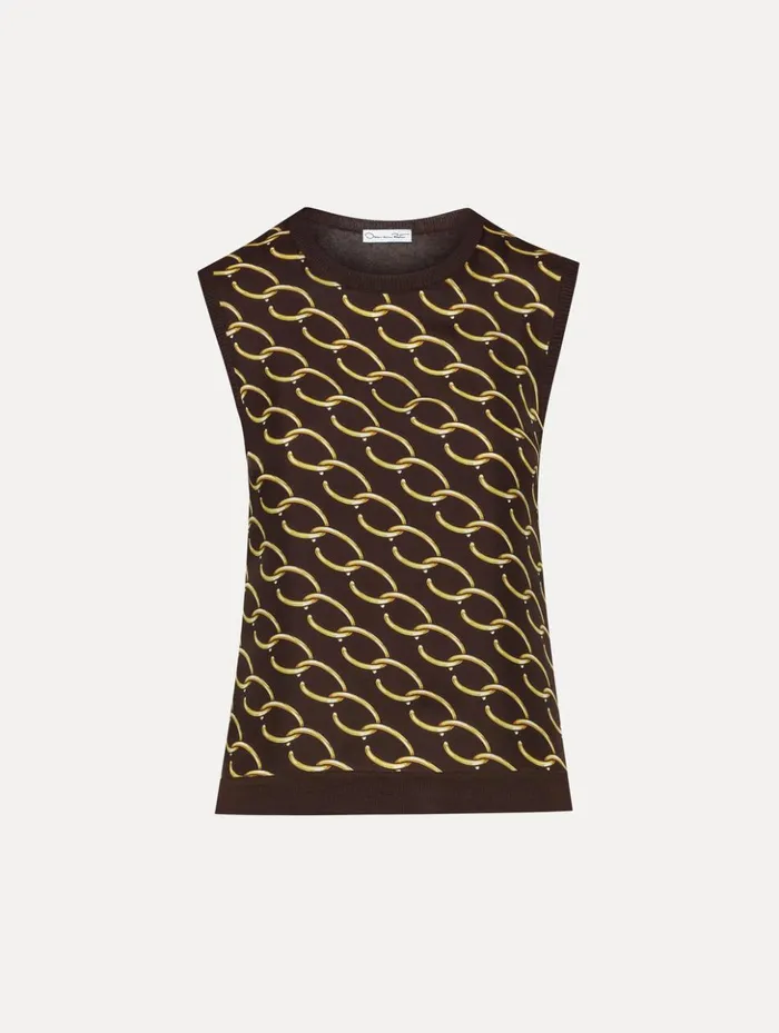 Women Blouses and Knits Oscar De La Renta Oscar ChainLink Inset Tank Cafe Gold