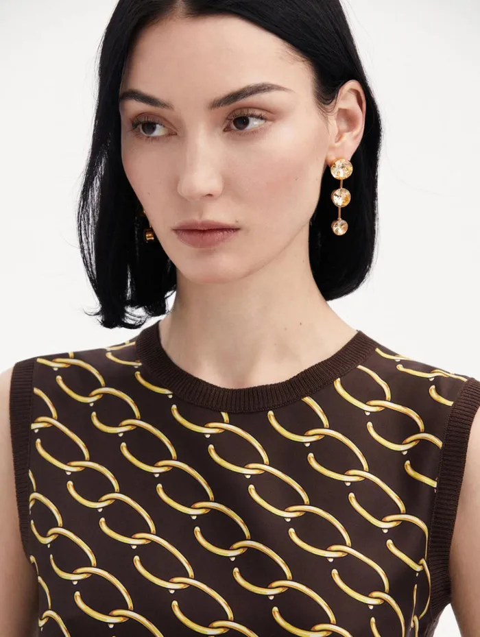 Women Blouses and Knits Oscar De La Renta Oscar ChainLink Inset Tank Cafe Gold Women Blouses and Knits Oscar De La Renta Oscar ChainLink Inset Tank Cafe Gold