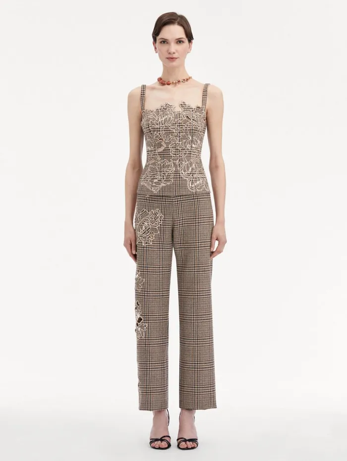 Women Blouses and Knits Oscar De La Renta Peony Guipure Appliqu Plaid Tank Cocoa Multi Women Blouses and Knits Oscar De La Renta Peony Guipure Appliqu Plaid Tank Cocoa Multi