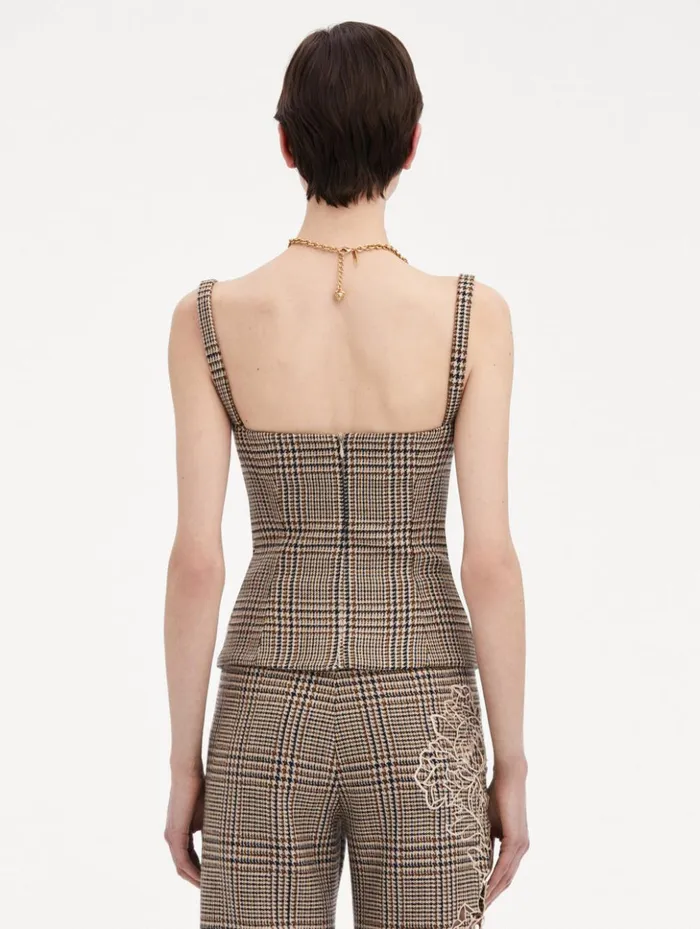 Women Blouses and Knits Oscar De La Renta Peony Guipure Appliqu Plaid Tank Cocoa Multi Women Blouses and Knits Oscar De La Renta Peony Guipure Appliqu Plaid Tank Cocoa Multi