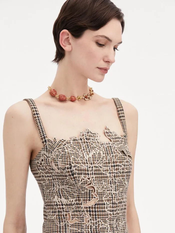 Women Blouses and Knits Oscar De La Renta Peony Guipure Appliqu Plaid Tank Cocoa Multi Women Blouses and Knits Oscar De La Renta Peony Guipure Appliqu Plaid Tank Cocoa Multi