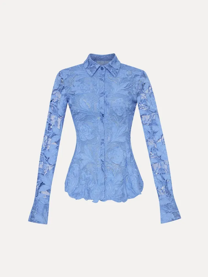 Women Blouses and Knits Oscar De La Renta Poppy Guipure Lace Blouse Flax