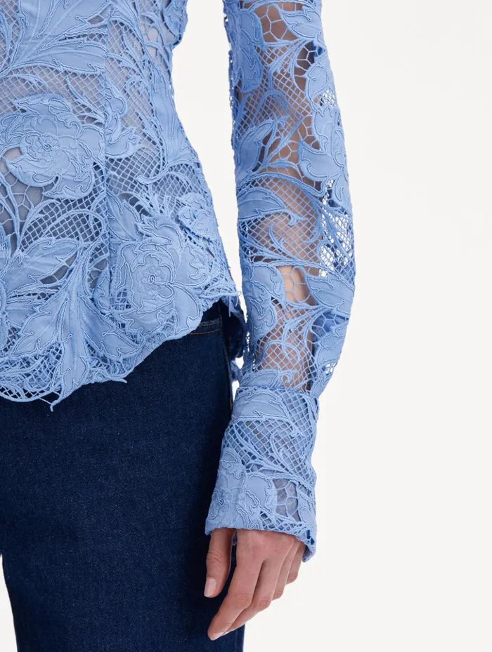 Women Blouses and Knits Oscar De La Renta Poppy Guipure Lace Blouse Flax