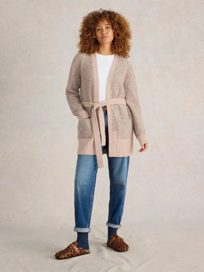 Women BOBBY BOUCLE BELTED CARDI Light Natural White Stuff Knitwear