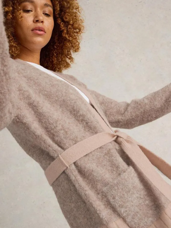 Women BOBBY BOUCLE BELTED CARDI Light Natural White Stuff Knitwear
