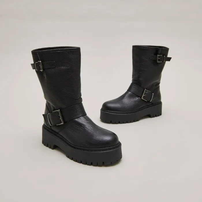 Women Boots With Buckles Black JONAK Boots Thighhigh Boots