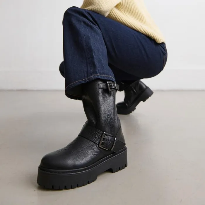 Women Boots With Buckles Black JONAK Boots Thighhigh Boots