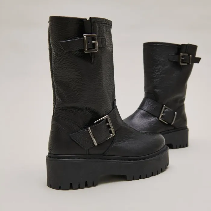Women Boots With Buckles Black JONAK Boots Thighhigh Boots
