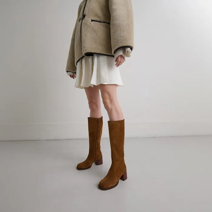 Women Boots With Heels And Rounded Toes Cognac JONAK Boots Thighhigh Boots