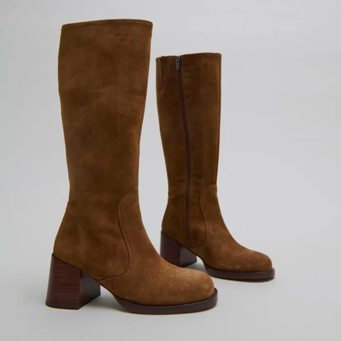Women Boots With Heels And Rounded Toes Cognac JONAK Boots Thighhigh Boots
