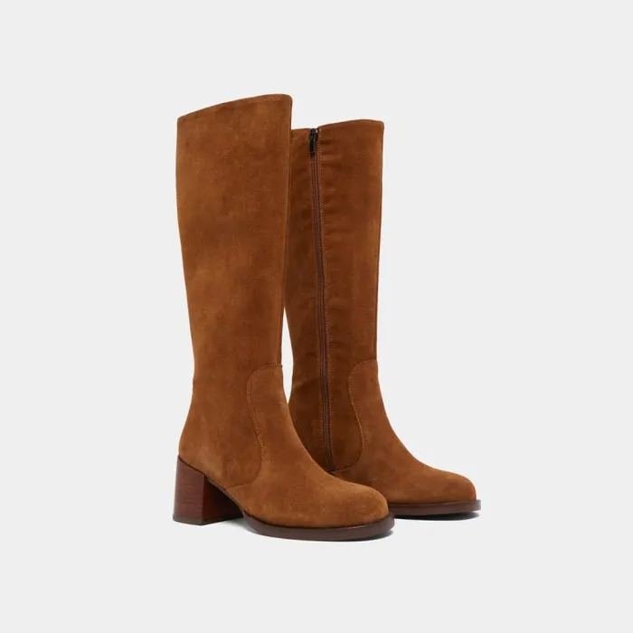 Women Boots With Heels And Rounded Toes Cognac JONAK Boots Thighhigh Boots