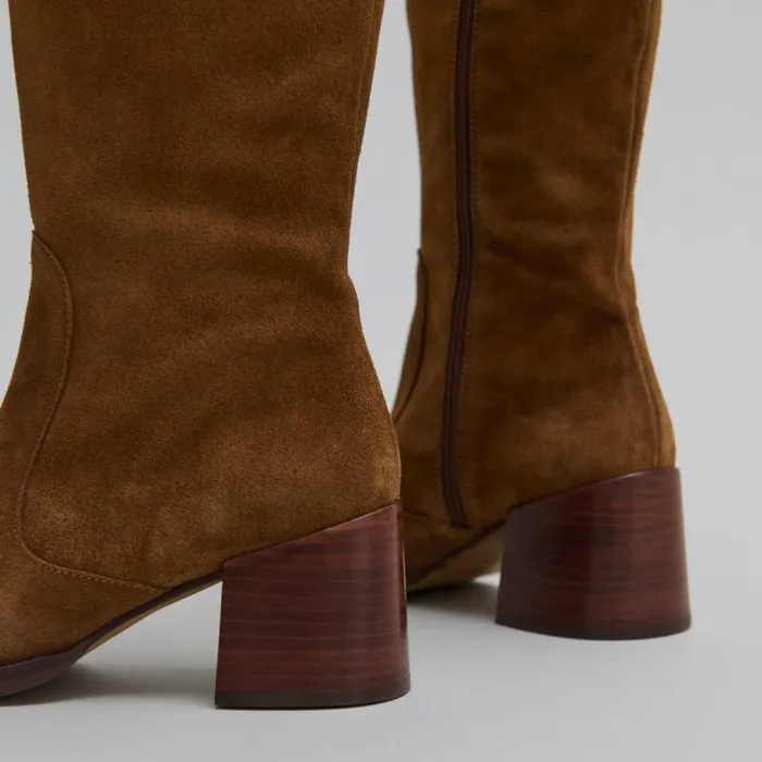 Women Boots With Heels And Rounded Toes Cognac JONAK Boots Thighhigh Boots