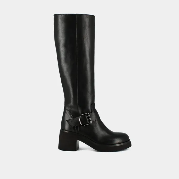Women Boots With Thick Soles And Side Buckles Black JONAK Boots Thighhigh Boots
