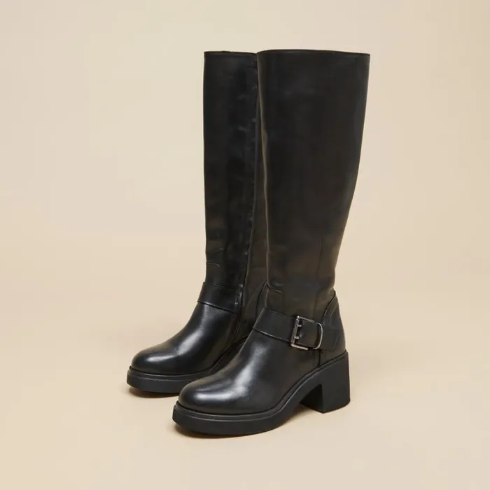 Women Boots With Thick Soles And Side Buckles Black JONAK Boots Thighhigh Boots
