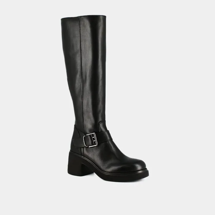 Women Boots With Thick Soles And Side Buckles Black JONAK Boots Thighhigh Boots
