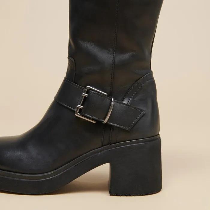 Women Boots With Thick Soles And Side Buckles Black JONAK Boots Thighhigh Boots