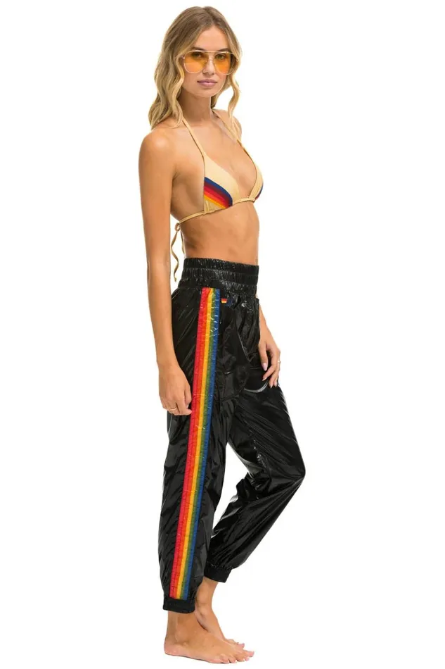 Women Bottoms Aviator Nation 5 STRIPE HI RISE WIND PANT 8211 BLACK
