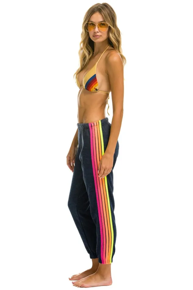 Women Bottoms Aviator Nation 5 STRIPE SWEATPANTS 8211 HEATHER NAVY NEON RAINBOW