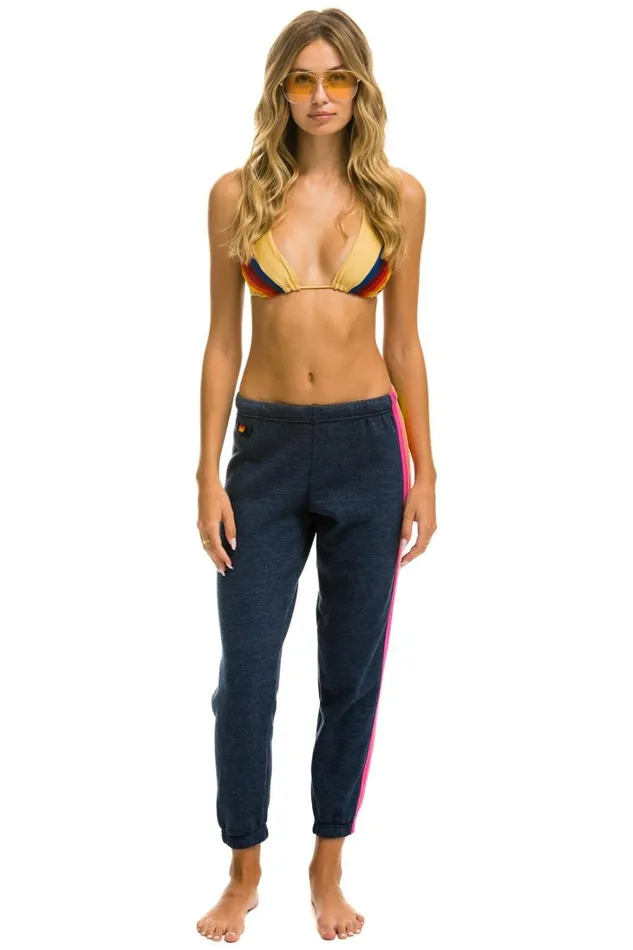 Women Bottoms Aviator Nation 5 STRIPE SWEATPANTS 8211 HEATHER NAVY NEON RAINBOW