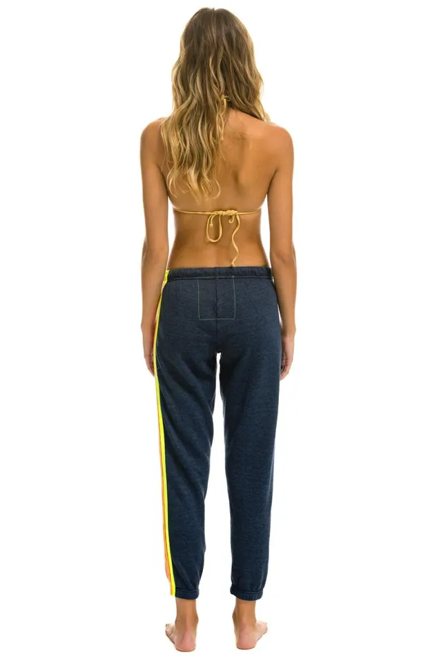 Women Bottoms Aviator Nation 5 STRIPE SWEATPANTS 8211 HEATHER NAVY NEON RAINBOW