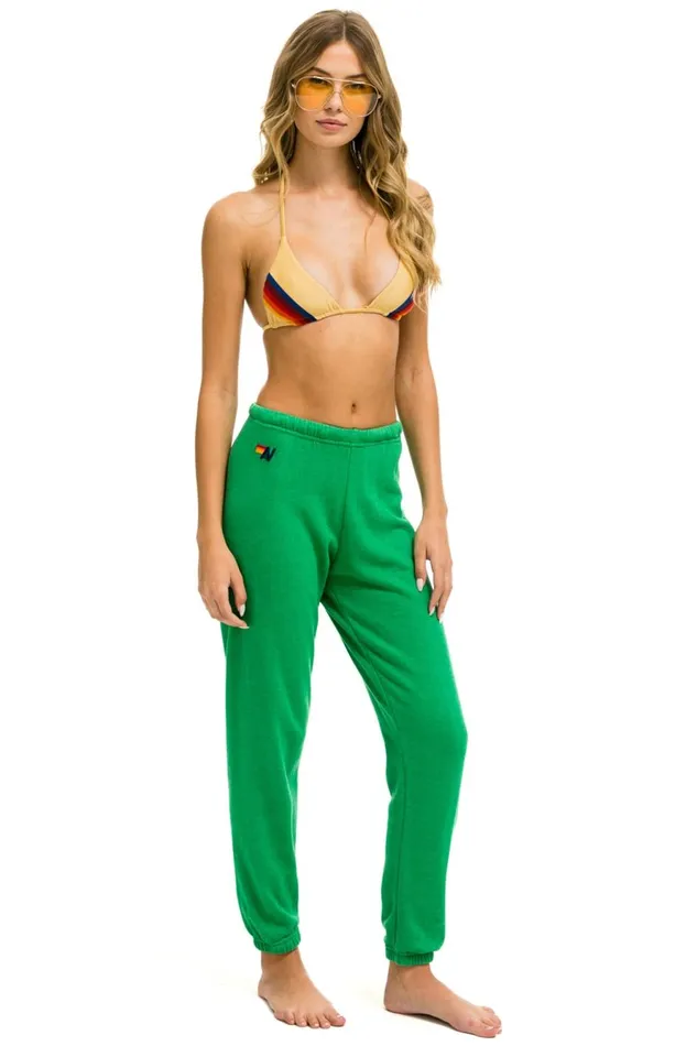 Women Bottoms Aviator Nation 5 STRIPE SWEATPANTS 8211 KELLY GREEN YELLOW PURPLE