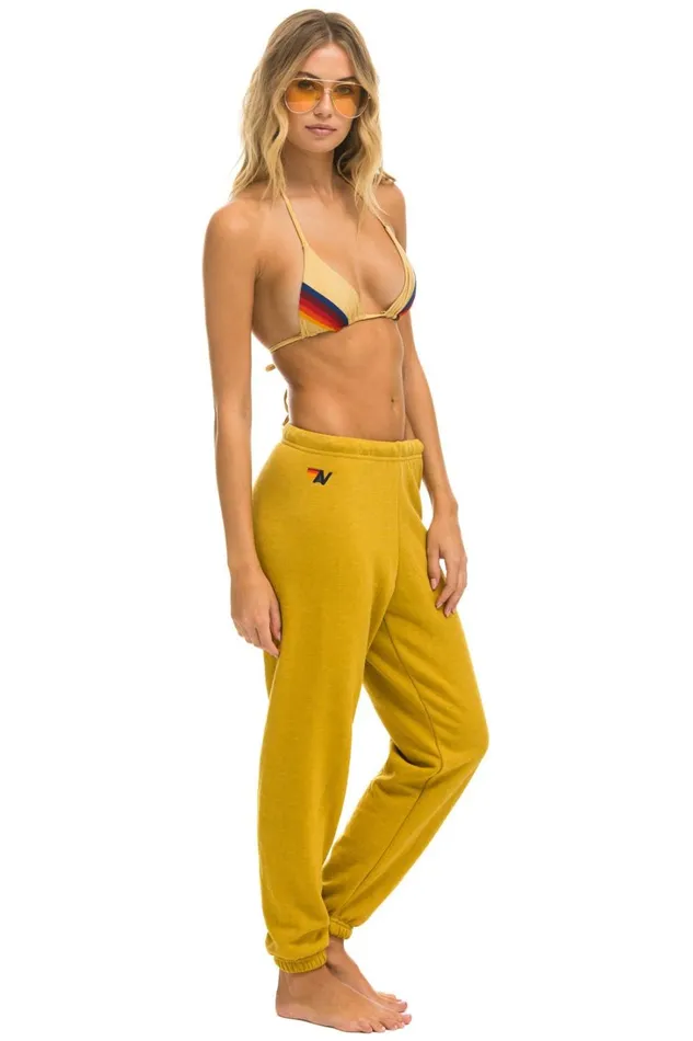 Women Bottoms Aviator Nation 5 STRIPE SWEATPANTS 8211 KHAKI TAN