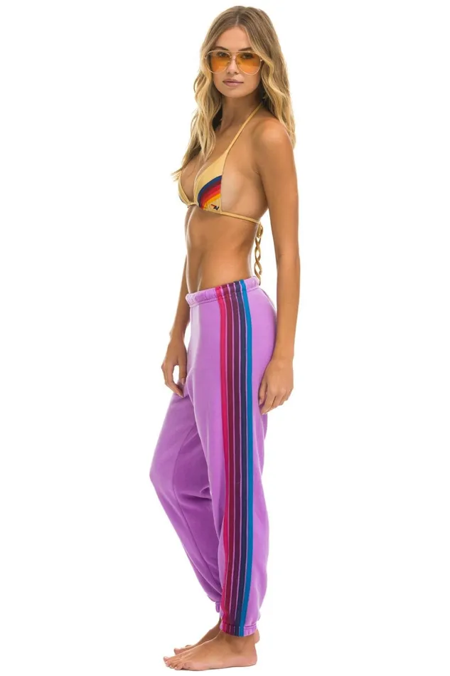 Women Bottoms Aviator Nation 5 STRIPE SWEATPANTS 8211 NEON PURPLE PINK PURPLE