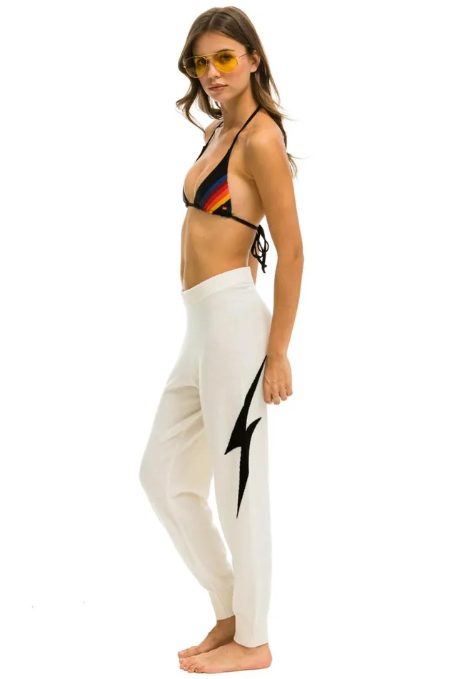 Women Bottoms Aviator Nation BOLT CASHMERE LIGHT SWEATER PANT 8211 VINTAGE WHITE BLACK BOLT
