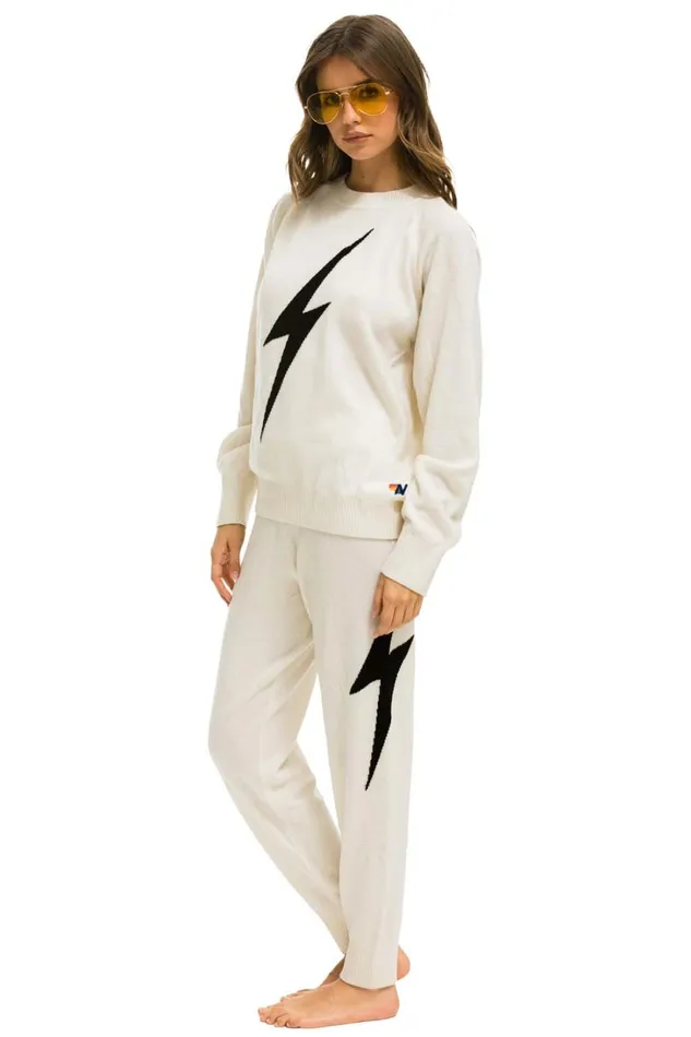 Women Bottoms Aviator Nation BOLT CASHMERE LIGHT SWEATER PANT 8211 VINTAGE WHITE BLACK BOLT Women Bottoms Aviator Nation BOLT CASHMERE LIGHT SWEATER PANT 8211 VINTAGE WHITE BLACK BOLT