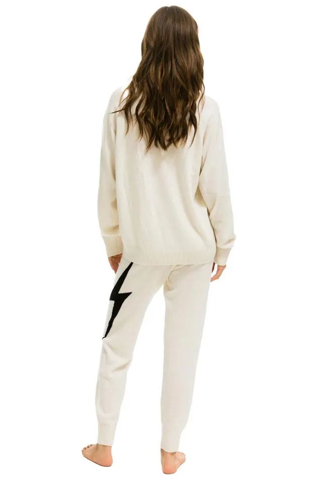 Women Bottoms Aviator Nation BOLT CASHMERE LIGHT SWEATER PANT 8211 VINTAGE WHITE BLACK BOLT Women Bottoms Aviator Nation BOLT CASHMERE LIGHT SWEATER PANT 8211 VINTAGE WHITE BLACK BOLT
