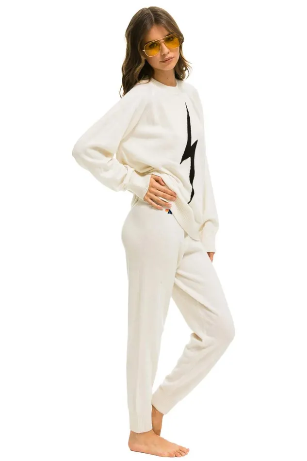 Women Bottoms Aviator Nation BOLT CASHMERE LIGHT SWEATER PANT 8211 VINTAGE WHITE BLACK BOLT Women Bottoms Aviator Nation BOLT CASHMERE LIGHT SWEATER PANT 8211 VINTAGE WHITE BLACK BOLT