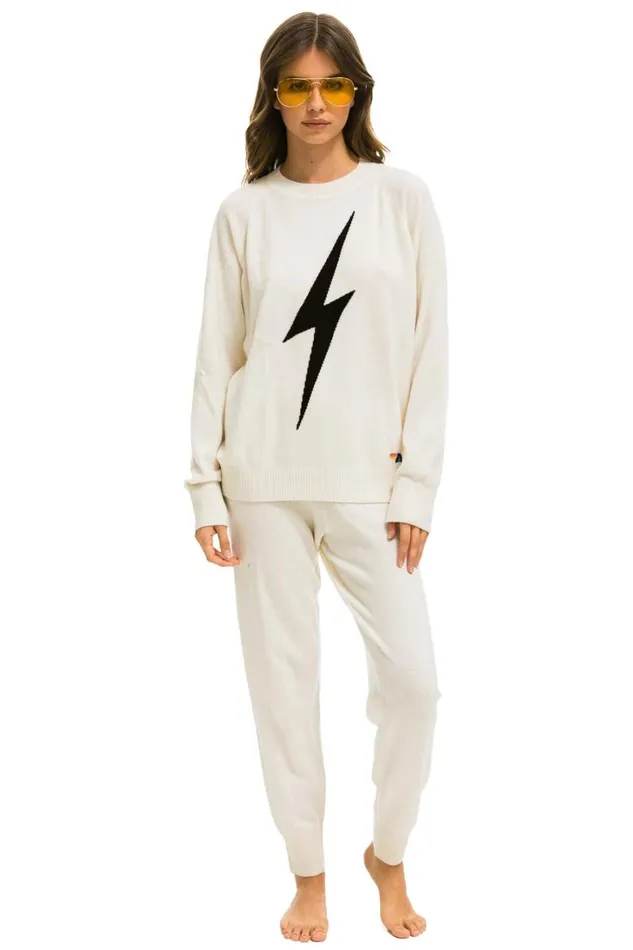 Women Bottoms Aviator Nation BOLT CASHMERE LIGHT SWEATER PANT 8211 VINTAGE WHITE BLACK BOLT Women Bottoms Aviator Nation BOLT CASHMERE LIGHT SWEATER PANT 8211 VINTAGE WHITE BLACK BOLT