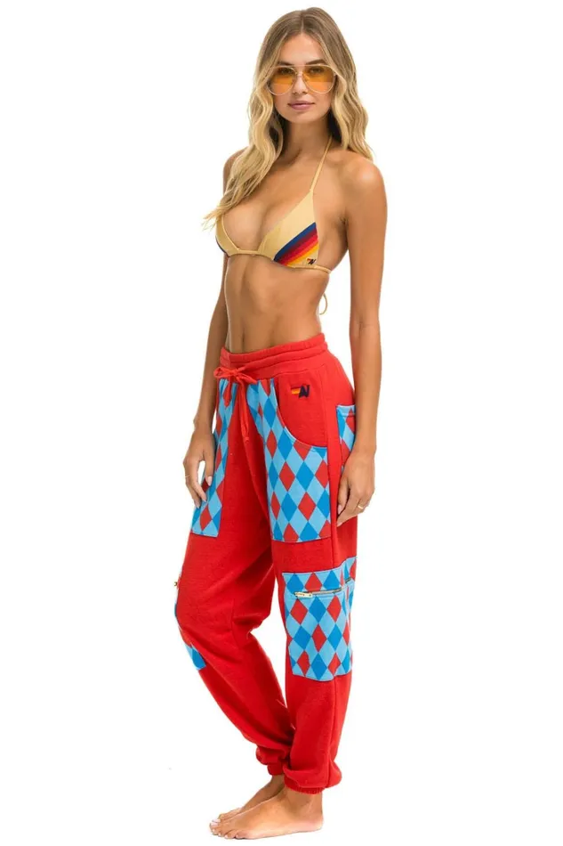 Women Bottoms Aviator Nation DIAMOND SMILEY 2 EMBROIDERY CARGO COLOR BLOCK SWEATPANTS 8211 RED SKY Women Bottoms Aviator Nation DIAMOND SMILEY 2 EMBROIDERY CARGO COLOR BLOCK SWEATPANTS 8211 RED SKY
