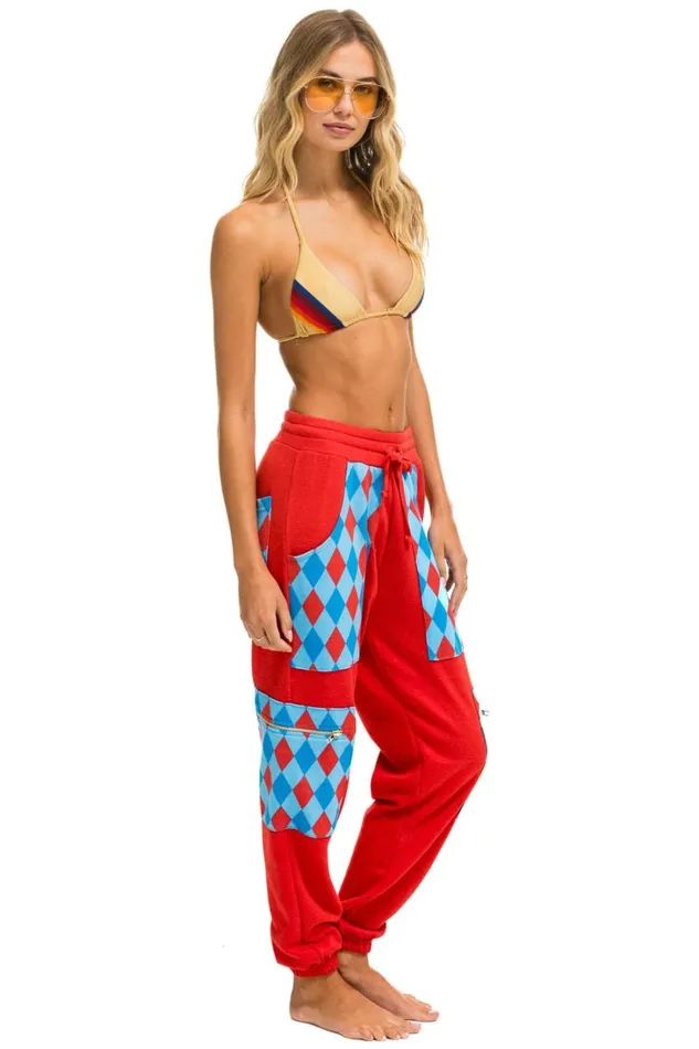 Women Bottoms Aviator Nation DIAMOND SMILEY 2 EMBROIDERY CARGO COLOR BLOCK SWEATPANTS 8211 RED SKY Women Bottoms Aviator Nation DIAMOND SMILEY 2 EMBROIDERY CARGO COLOR BLOCK SWEATPANTS 8211 RED SKY