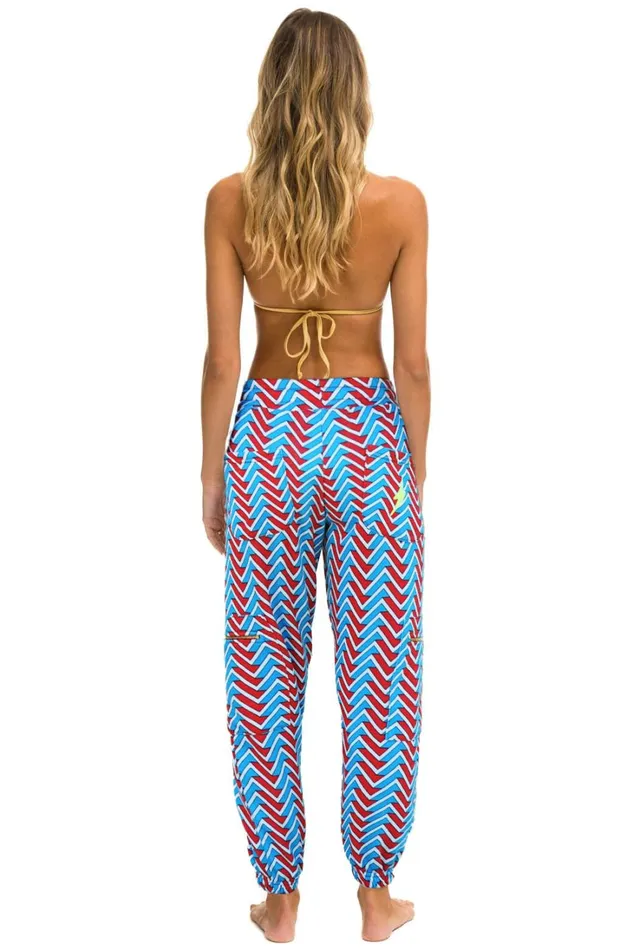 Women Bottoms Aviator Nation GEO ZIG BOLT EMBROIDERY CARGO SWEATPANTS 8211 BLUE RED Women Bottoms Aviator Nation GEO ZIG BOLT EMBROIDERY CARGO SWEATPANTS 8211 BLUE RED