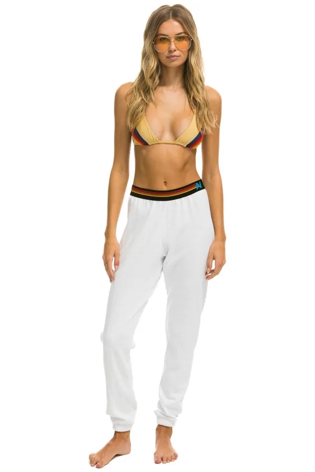 Women Bottoms Aviator Nation LOGO STRIPE SWEATPANTS 8211 WHITE