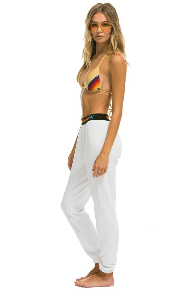 Women Bottoms Aviator Nation LOGO STRIPE SWEATPANTS 8211 WHITE Women Bottoms Aviator Nation LOGO STRIPE SWEATPANTS 8211 WHITE