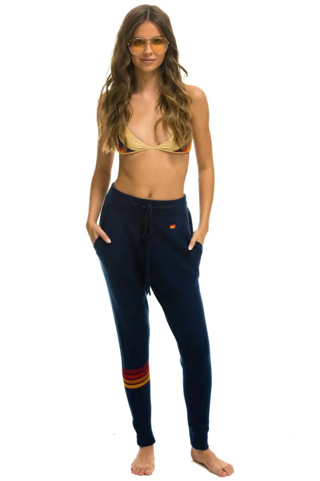 Women Bottoms Aviator Nation RAINBOW 4 STRIPE CASHMERE RELAXED FIT PANT 8211 MIDNIGHT
