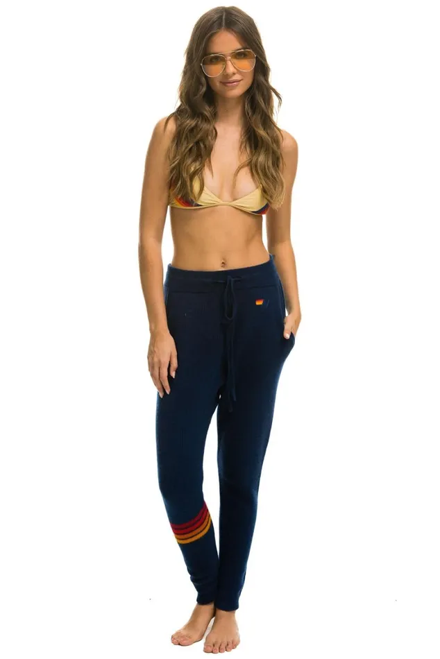 Women Bottoms Aviator Nation RAINBOW 4 STRIPE CASHMERE RELAXED FIT PANT 8211 MIDNIGHT