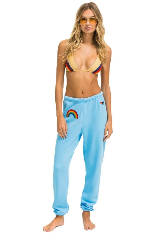 Women Bottoms Aviator Nation RAINBOW EMBROIDERY SWEATPANTS 8211 SKY