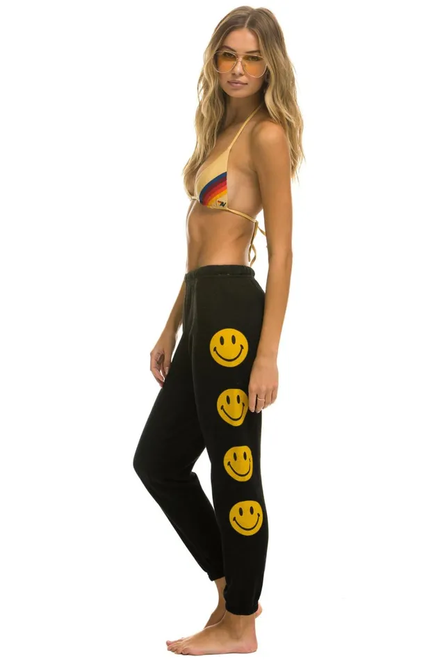 Women Bottoms Aviator Nation SMILEY 2 SWEATPANTS 8211 BLACK