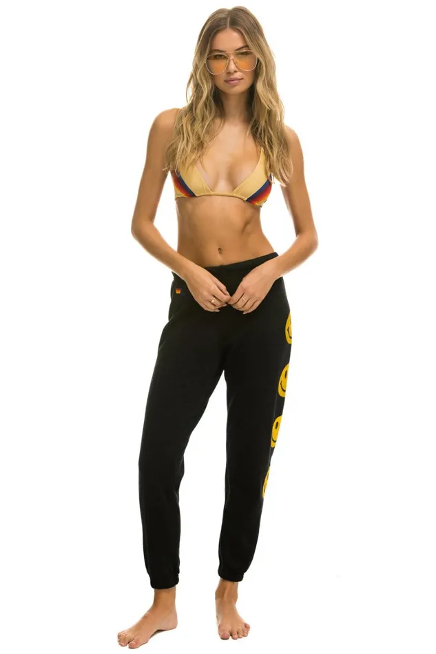 Women Bottoms Aviator Nation SMILEY 2 SWEATPANTS 8211 BLACK Women Bottoms Aviator Nation SMILEY 2 SWEATPANTS 8211 BLACK