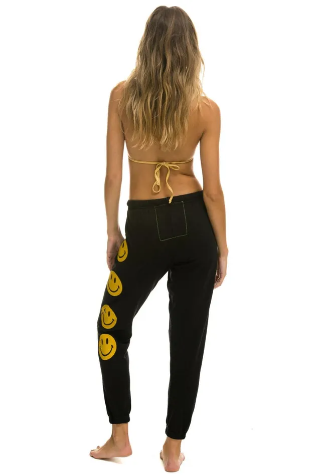 Women Bottoms Aviator Nation SMILEY 2 SWEATPANTS 8211 BLACK Women Bottoms Aviator Nation SMILEY 2 SWEATPANTS 8211 BLACK