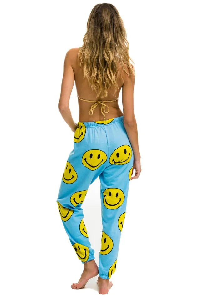 Women Bottoms Aviator Nation SMILEY REPEAT SWEATPANTS 8211 SKY Women Bottoms Aviator Nation SMILEY REPEAT SWEATPANTS 8211 SKY